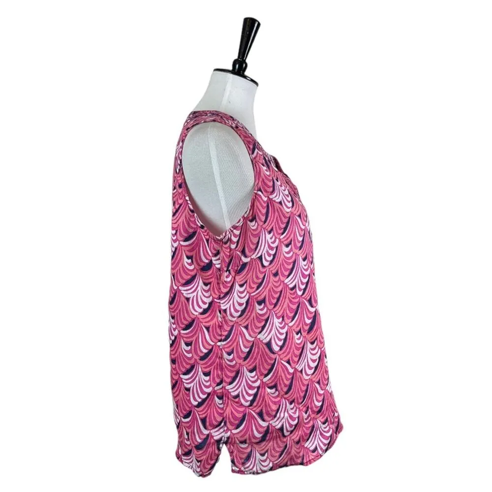 Talbots Blouse Split Neck Popover Sleeveless Top Pink Multi Linen Women’s Large - Image 3