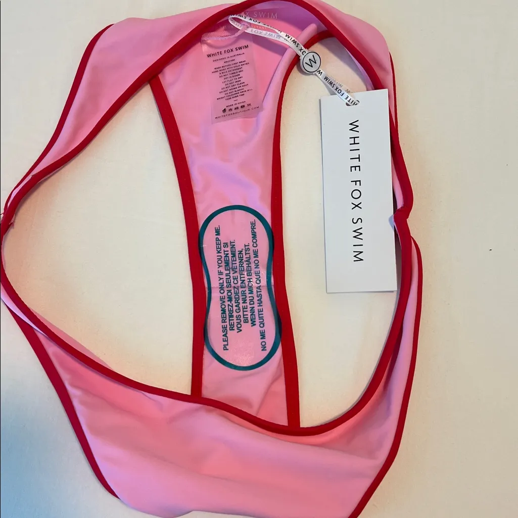 NWT White Fox Boutique Double Bay Swim Cheeky Thong Bikini Bottoms Pink/Red - Image 12