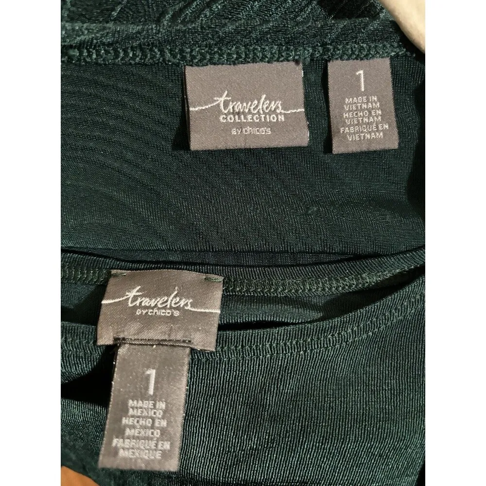 Chicos Travelers Sweater Set Medium Green Textured Tank Cardigan Slinky Stretch - Image 10