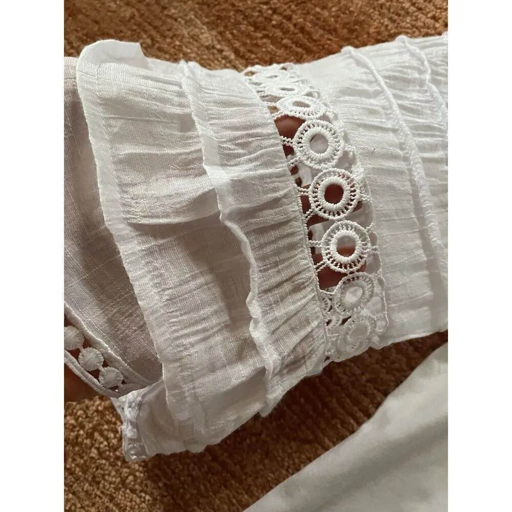 Sharagano New York Women’s White Blouse 3/4 Cut Out DesignLayered Sleeves S - Image 3