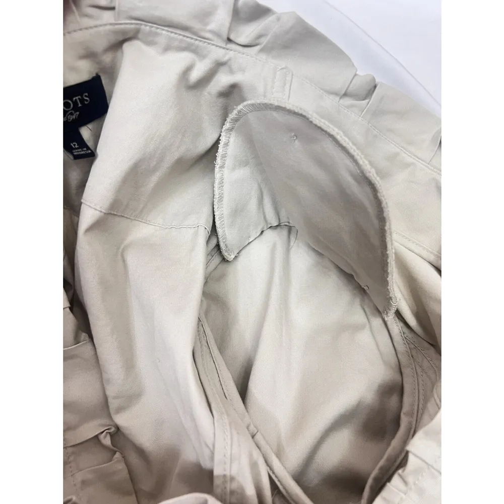 Talbots Blazer Vintage Women’s 12 Khaki Long Sleeve Pocket Front Ruffle New Y2K - Image 8