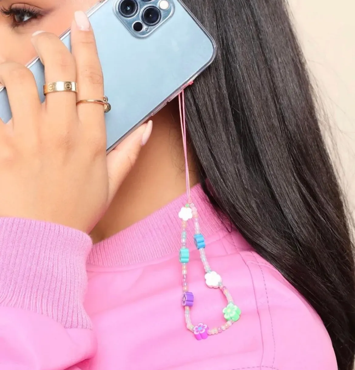 Beaded Colorful Flower Phone Charm Multi - Image 7