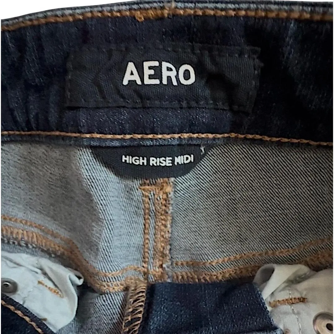 Aeropostale Womens Dark Wash High Rise Midi Jean Shorts Flex Stretch - Image 5