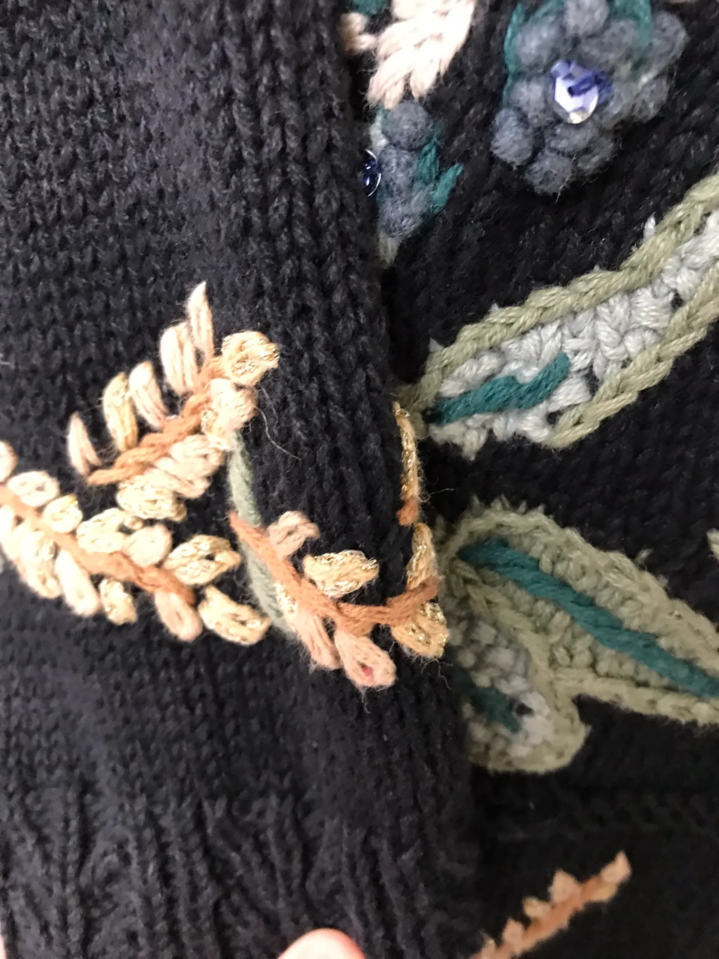 Vintage 90s  Embroidered Harvest Floral Black Sweater Ramie - Image 3