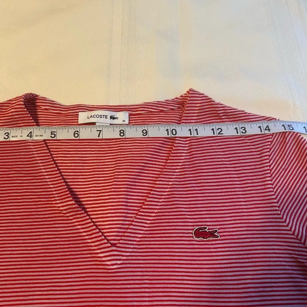 Lacoste Women's Striped V-Neck Tee - Image 6
