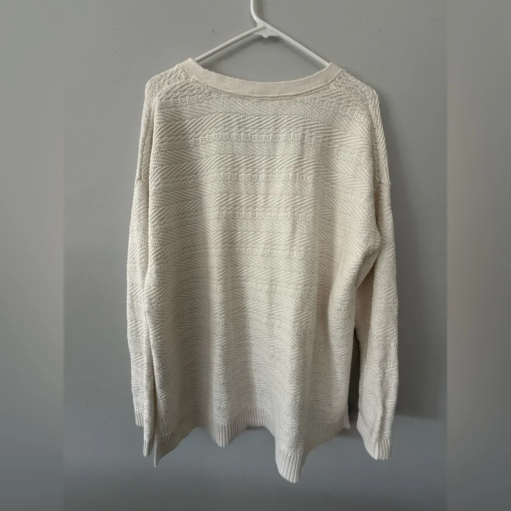 Athleta Sunset Lace Up Sweater Cream White Knit V-Neck Pullover Pattern Size L - Image 10
