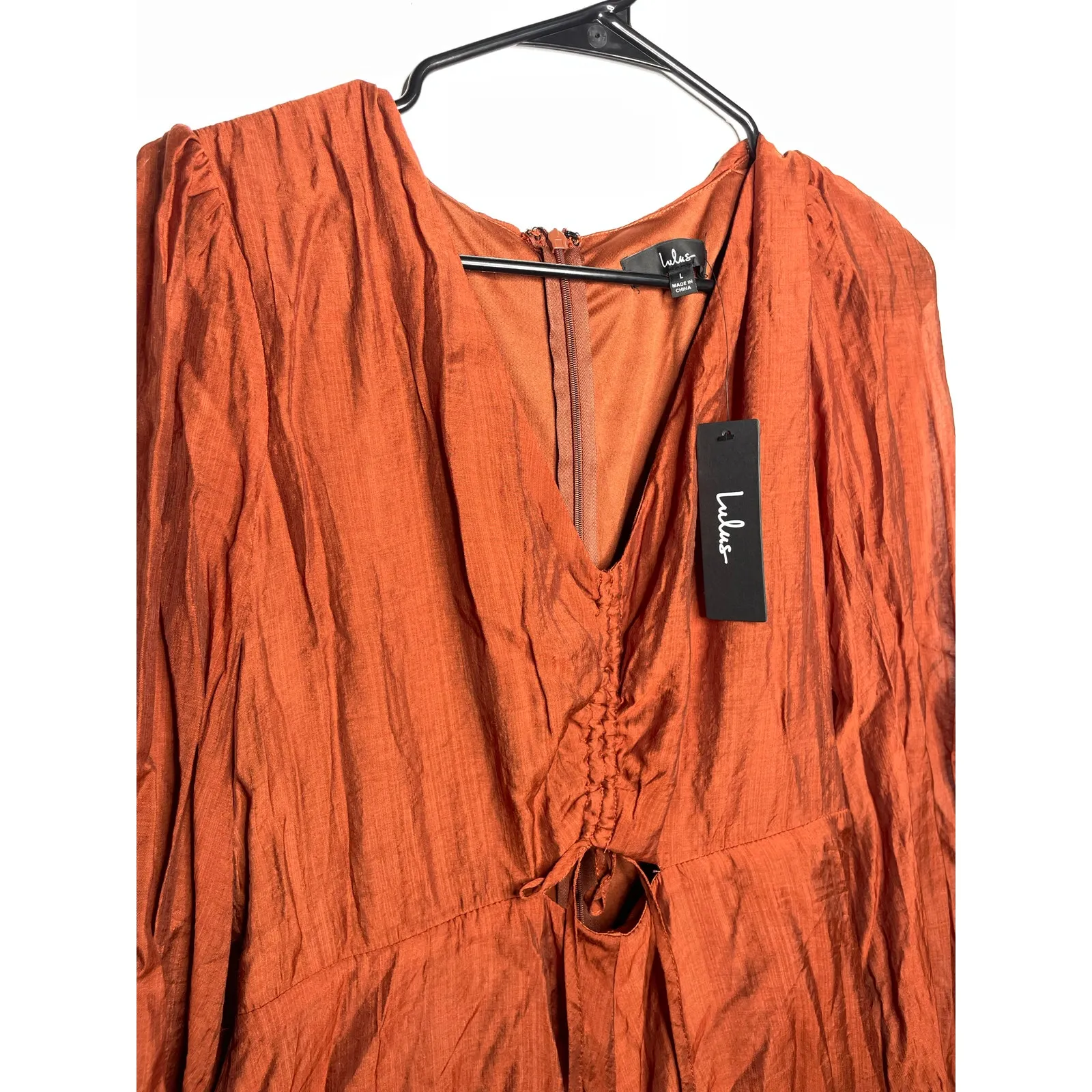 NEW Lulu's Burnt Orange Romper Flowy Boho Size Large Long Sleeve Balloon - Image 3