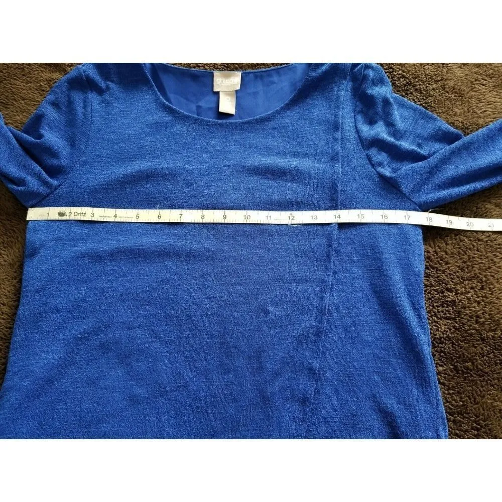 Chico's Tunic Top Long Sleeve Scoop Neck Layered Look Knit Sweater Blue Size 0 - Image 8