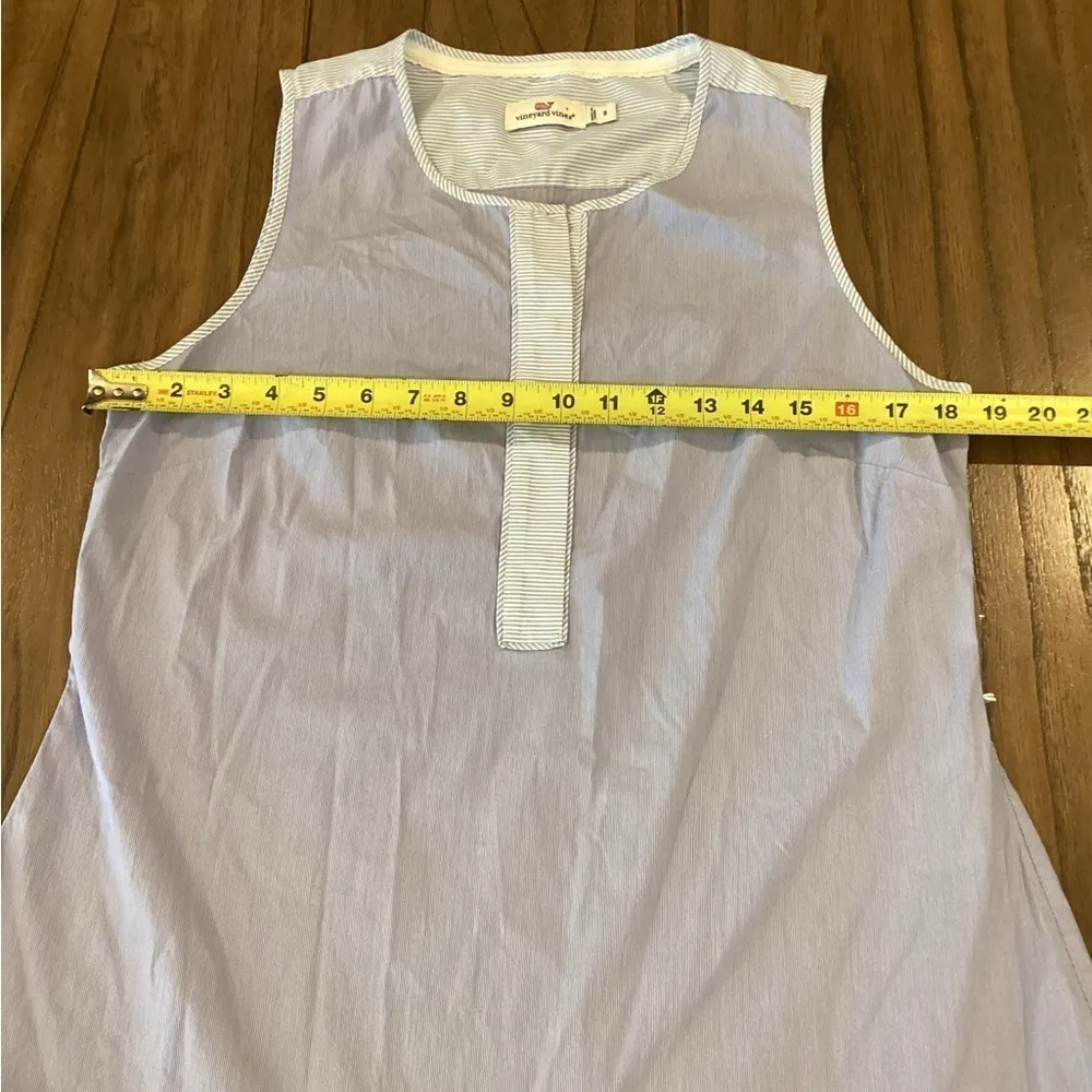 Vineyard Vines Blue pin Stripe Shirt shift tier ruffle hem knee length dress 8 - Image 9