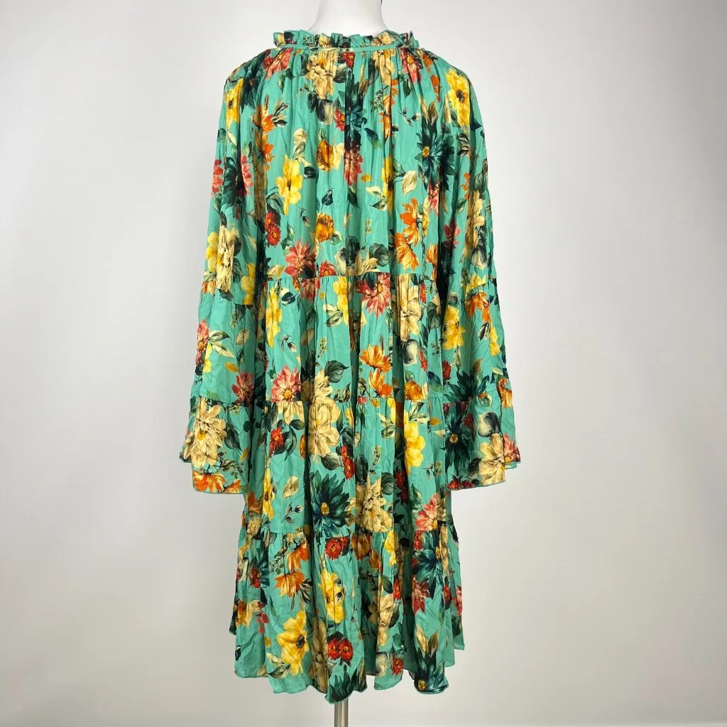 $398 NWOT Johnny Was Tulum Relaxed Tiered Floral Teal Mini Dress Multicolor Sz S - Image 6