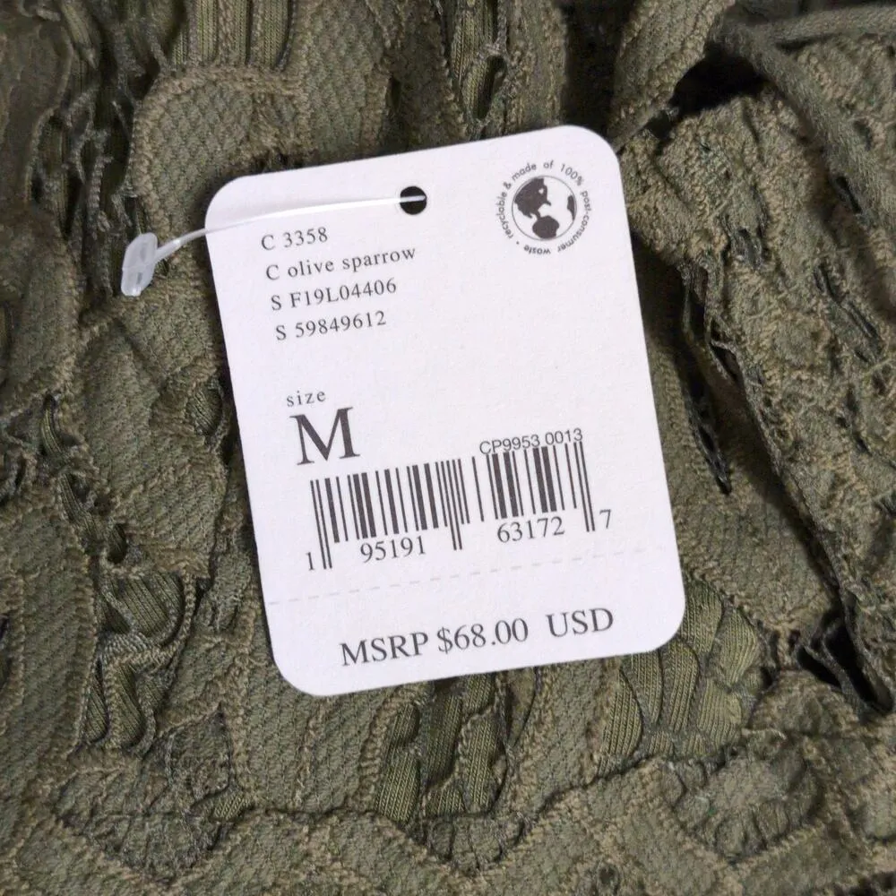 Free People Adella Cami Crochet Lace Flowy Tiered Crisscross Olive Sparrow M New - Image 10