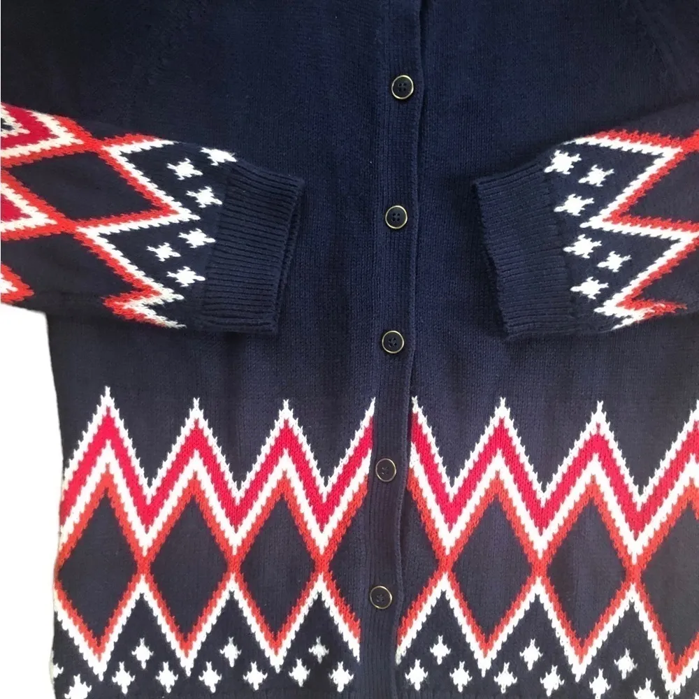Tommy Hilfiger Navy Red Zigzag Argyle Button Up Cardigan Sweater Sz L Cozy Soft - Image 4