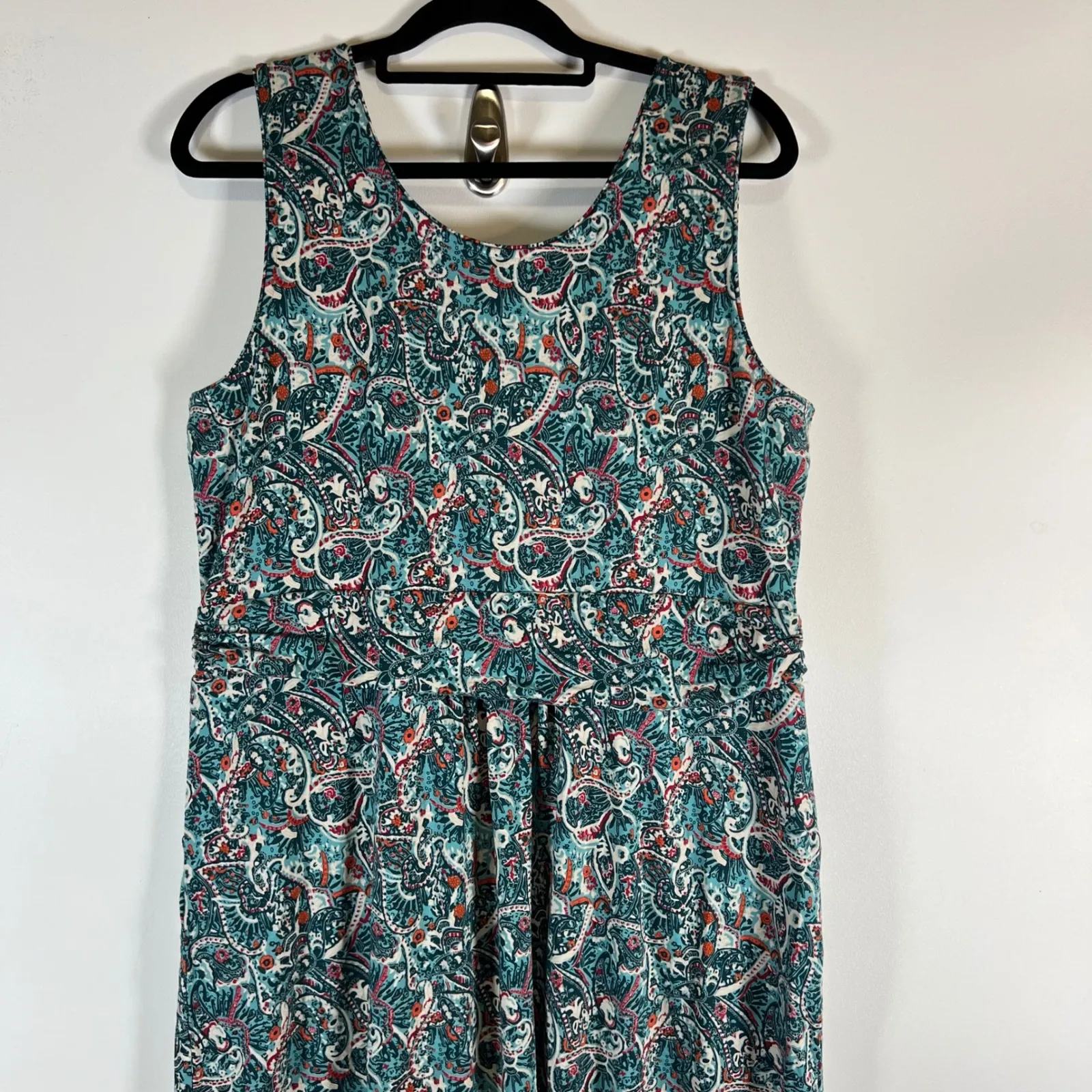 Sahalie Teal Paisley Print Sleeveless Maxi Dress Women's XL Casual Pockets Green - Image 9