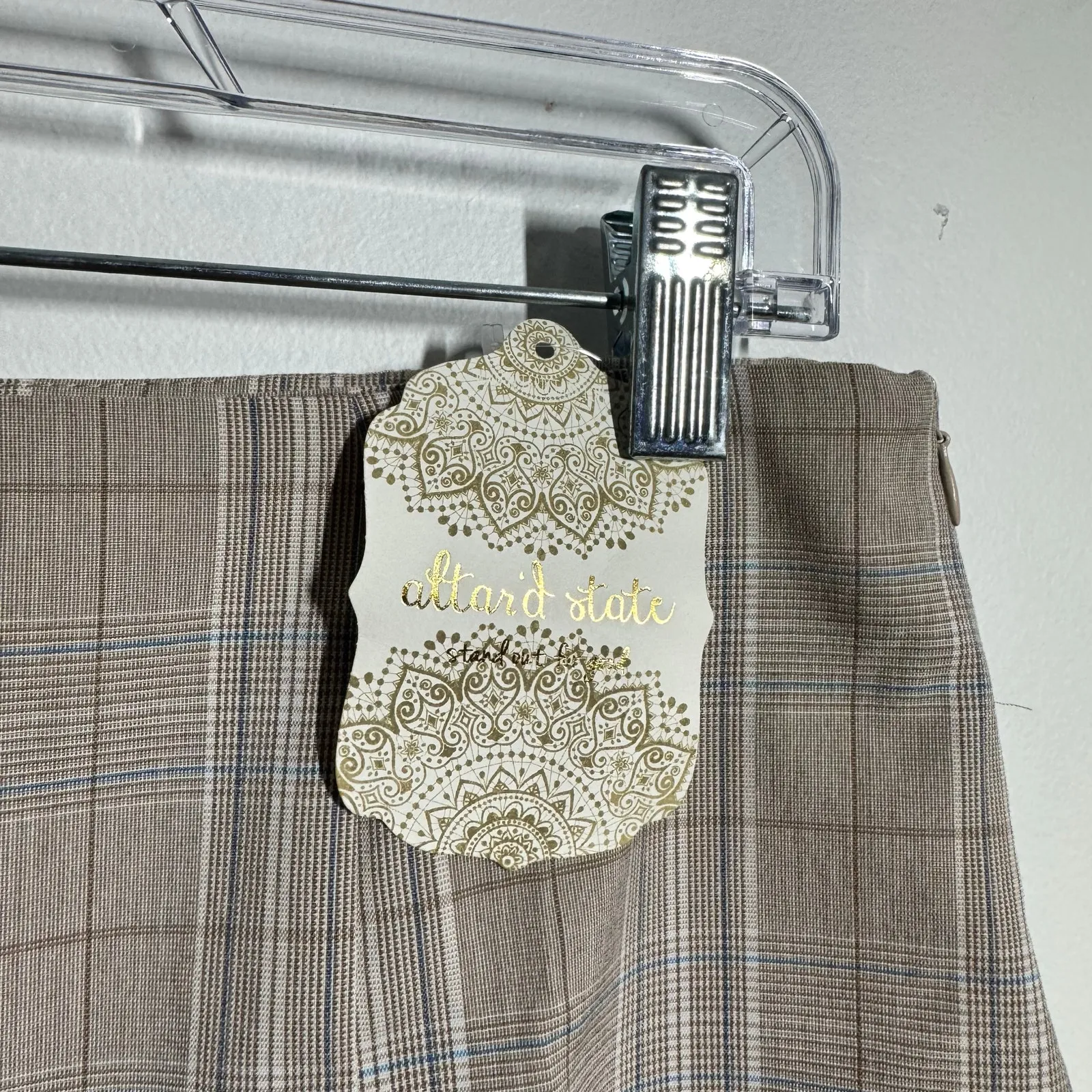 Altar'd State Mini Skirt Women L Tan Micro Plaid Academia School Girl Preppy NWT - Image 6