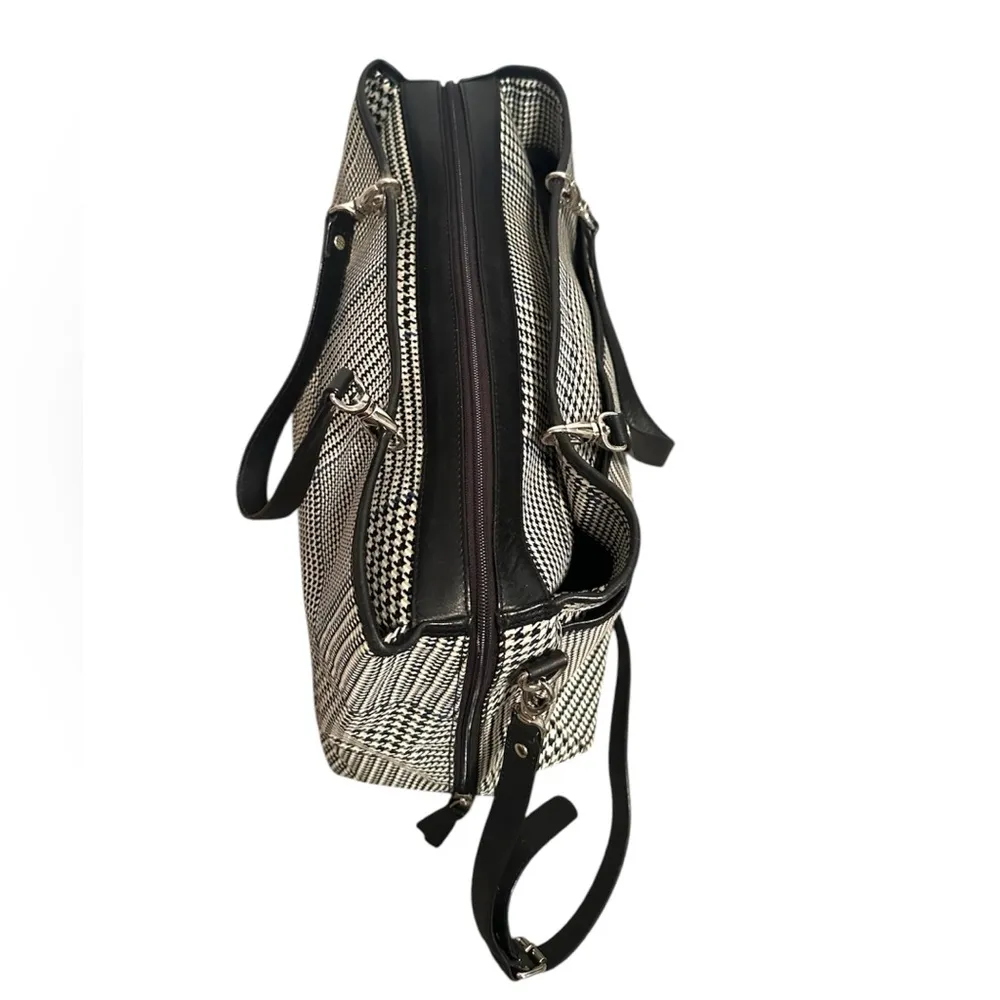 RALPH LAUREN EXTRA LARGE BLACK WHITE BLUE PLAID HOUNDSTOOTH TOTE BAG PURSE - Image 5