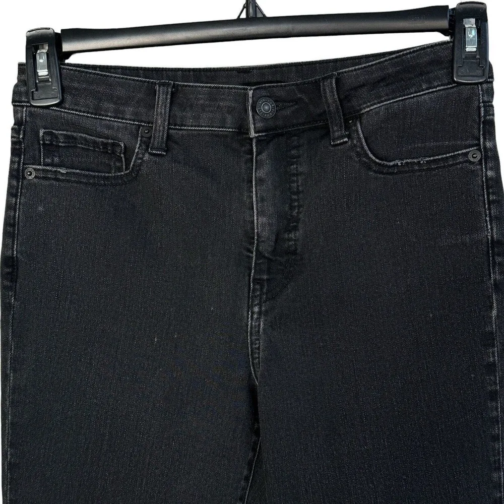 Uniqlo SZ 25 Straight Jeans Mid-Rise Frayed Hem Zip-Fly Stretch Black Wash Women - Image 2