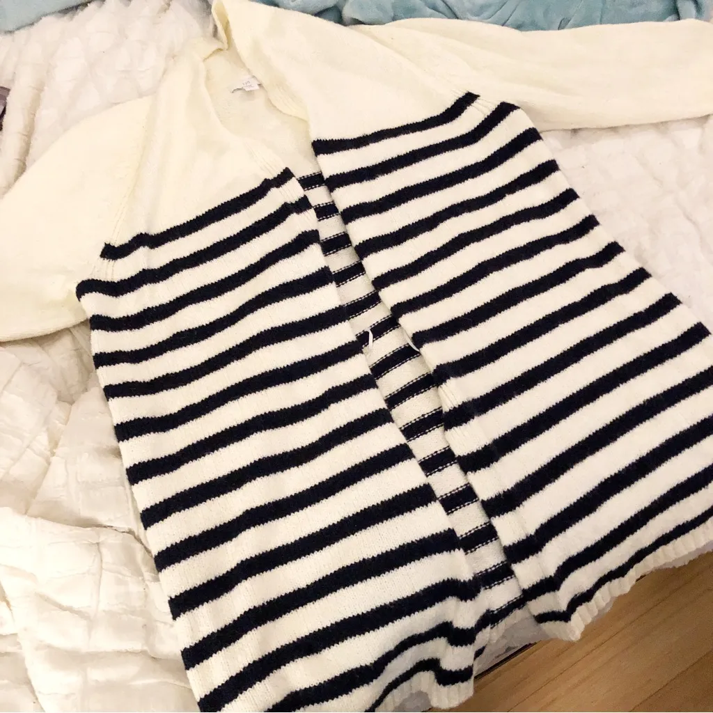 J‎ Jill Striped Open Front Cotton Cardigan, XS Blue - Image 3