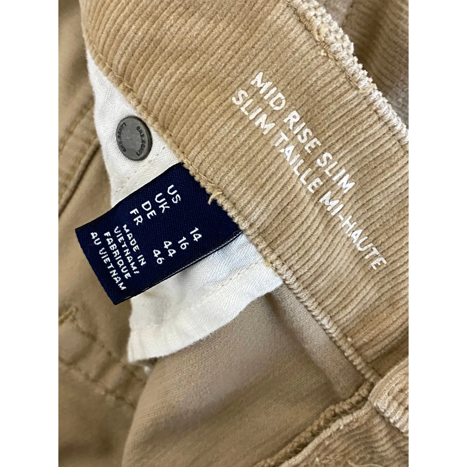 Lands' End Mid Rise Slim Tan Khaki Cotton Blend Corduroy Pants Women's Size 14 - Image 7