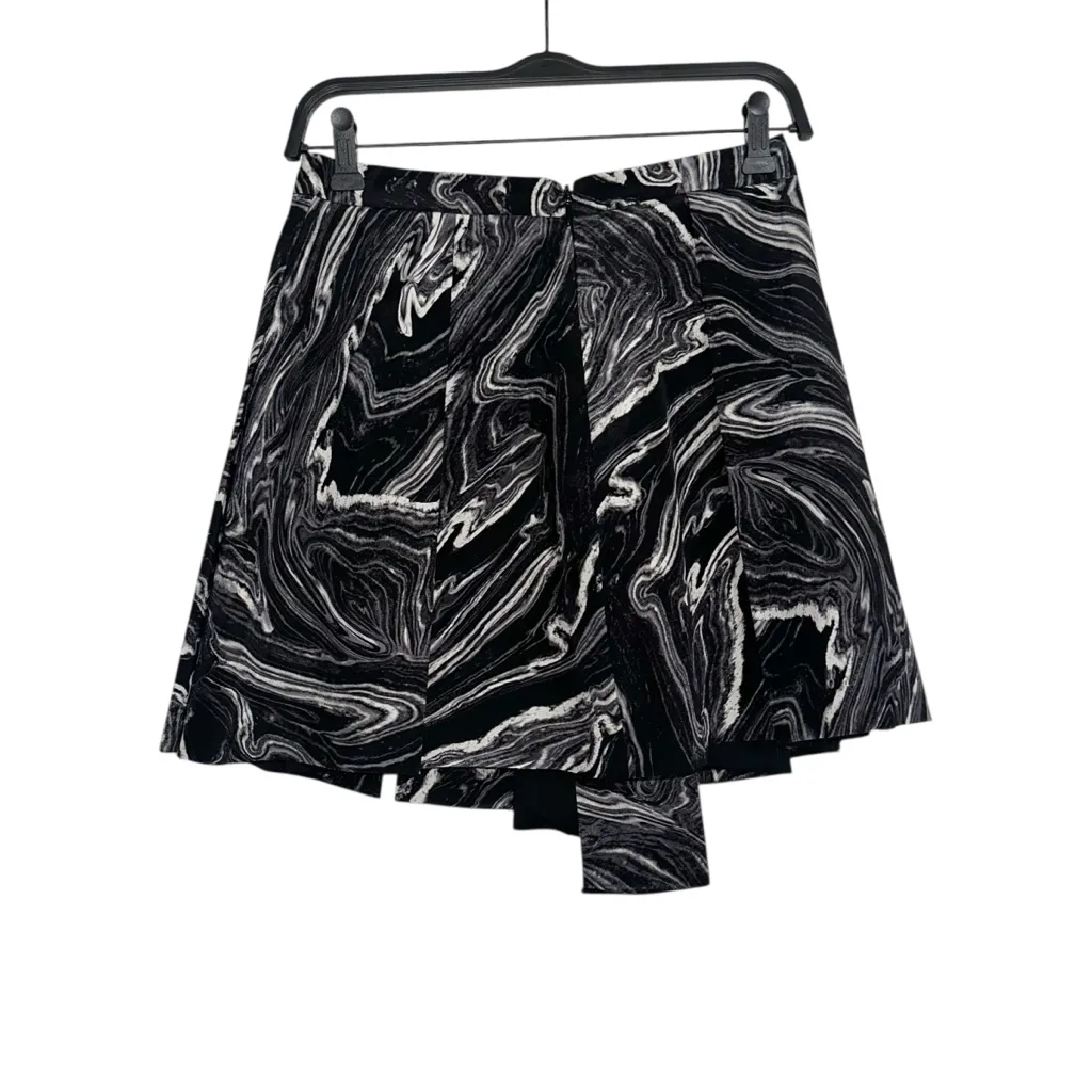 Robert Rodriguez Silk Marble Print Monochrome Patterned Pleated Mini Skirt 4 - Image 2