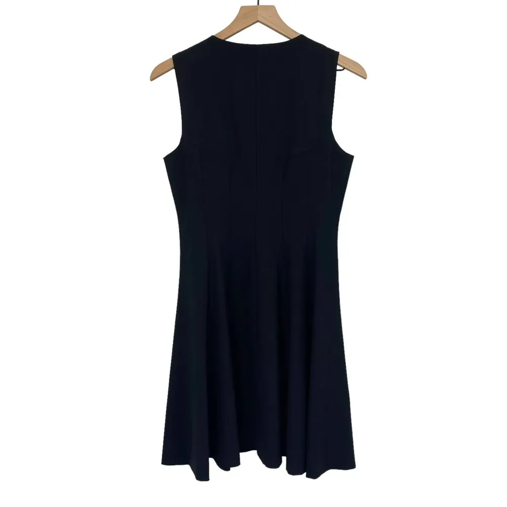 Theory Bonbi Fit & Flare Mini Dress Virgin Wool Stretch Blend Full Zip Black 6 - Image 5