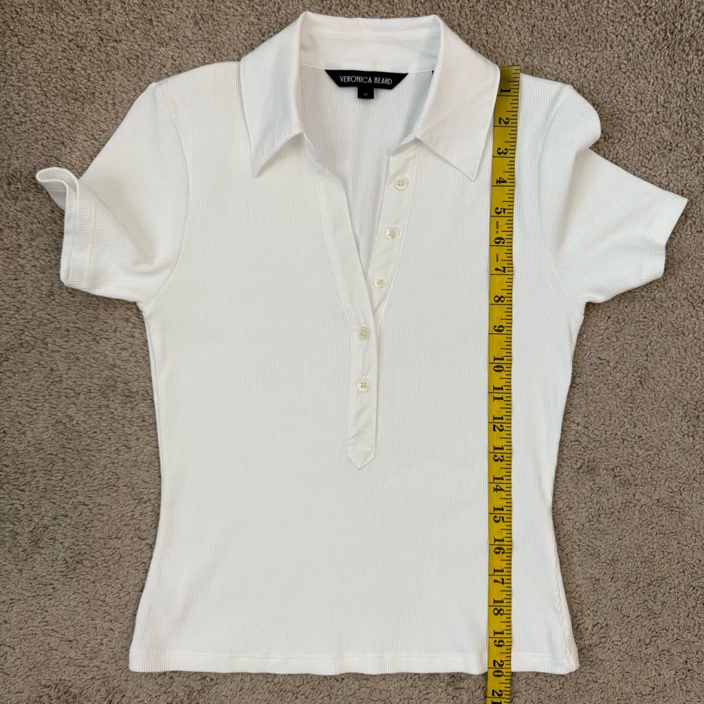 Veronica Beard Kearney Short Sleeve Polo White XS - Image 9