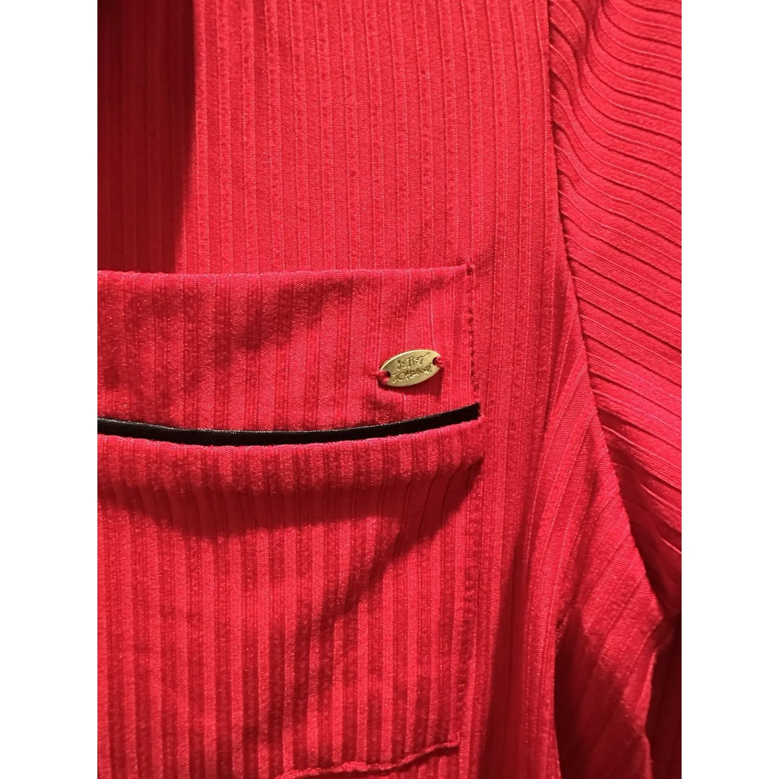 Women’s Betsey Johnson Red Pajama Set Size Small Black Trim LS Top Pants Box A - Image 3