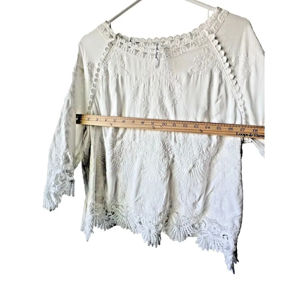 Womens white embroidered blouse top scoop neckline modern romantic size Ps - Image 9