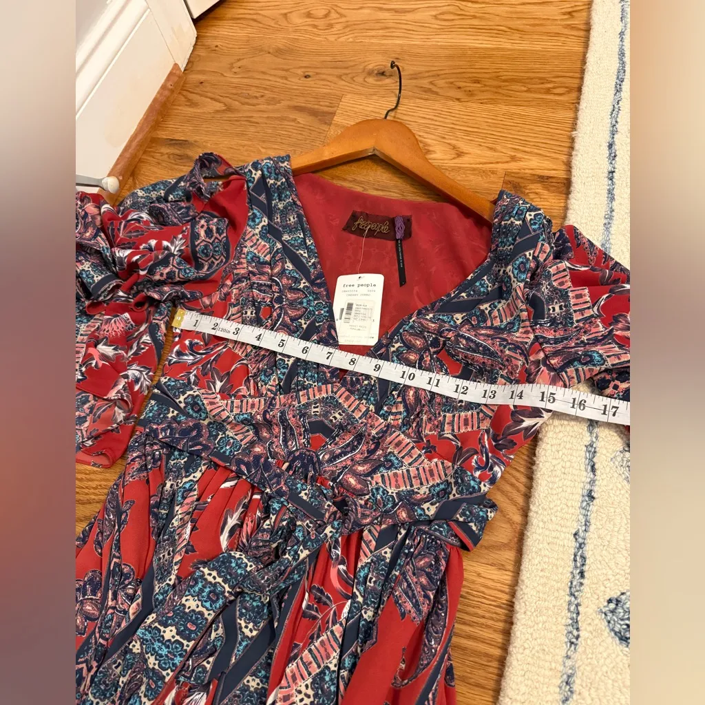 NWT Free People Women's size 2 Fern Print Maxi Dress Boho Gypsy Cherry Combo - Image 13