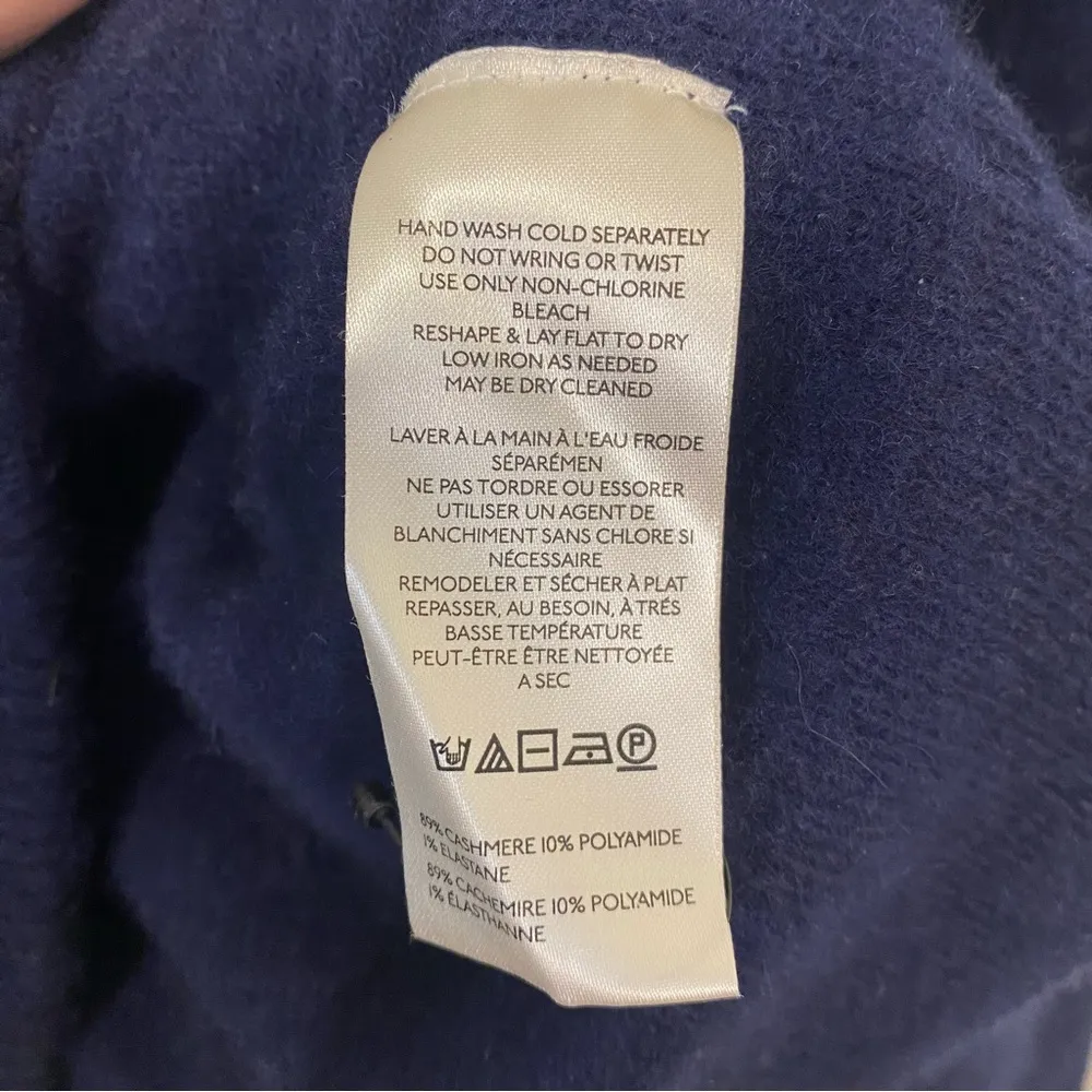 Free People We The Free Johnny Collared Cashmere Pullover Sweater Navy Blue Sz L - Image 9