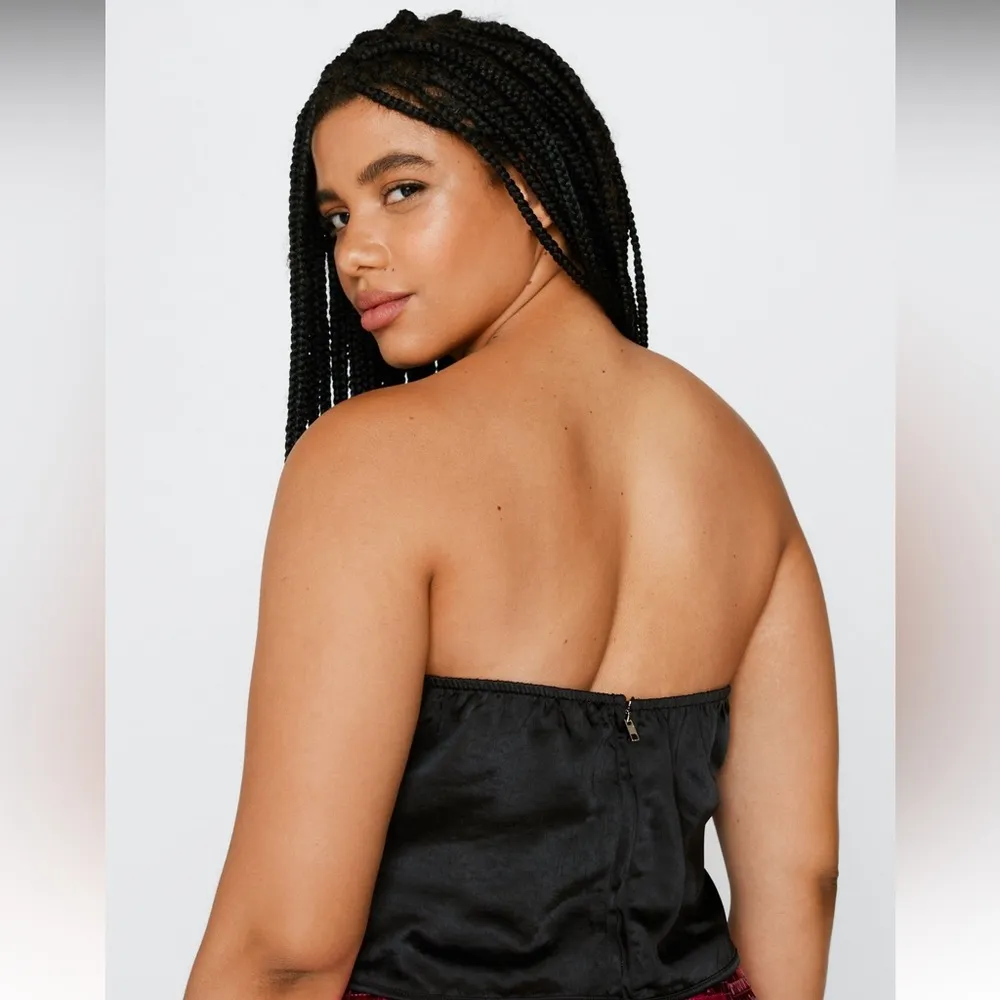 Womens New Nasty Gal Plus Satin Bust Detail Corset Black - Image 2