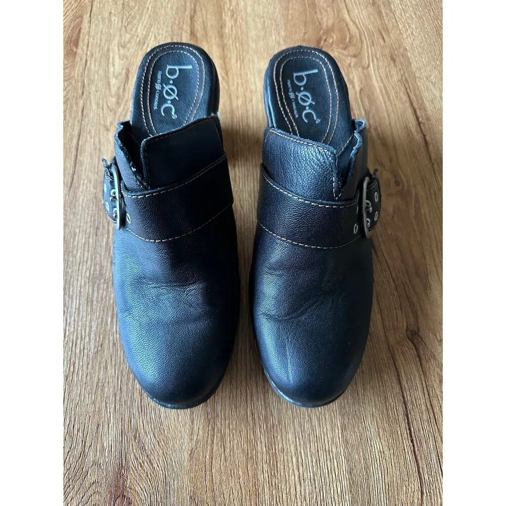 Born B.O.C. Black Leather Block Heel Clog Mules Size 9 - Image 2
