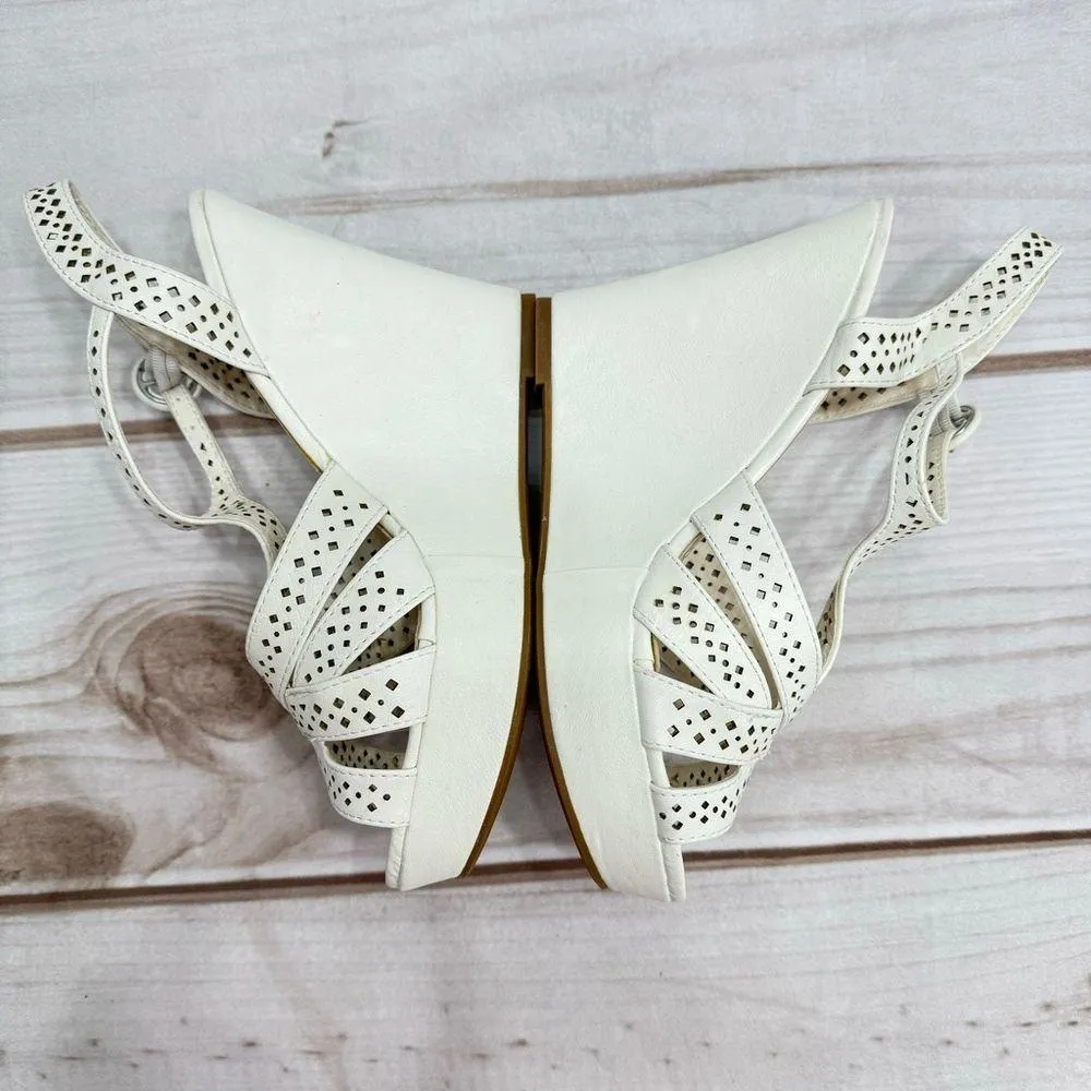 Strappy Ivory Wedge Heeled Platform Sandals with Cutouts Size 8 - Image 4