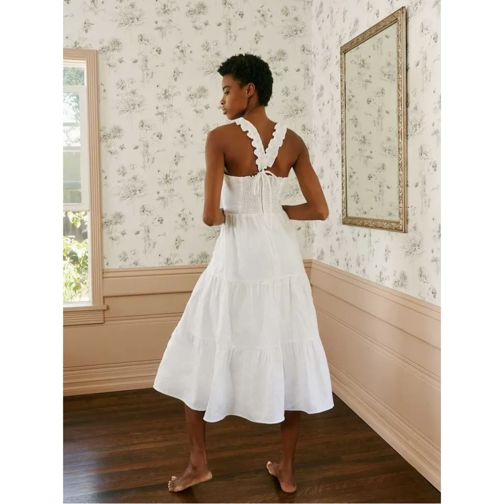 Reformation Dainty Ethereal White Linen Midi Dress NWT Size 8 Ruffle Cottage - Image 7