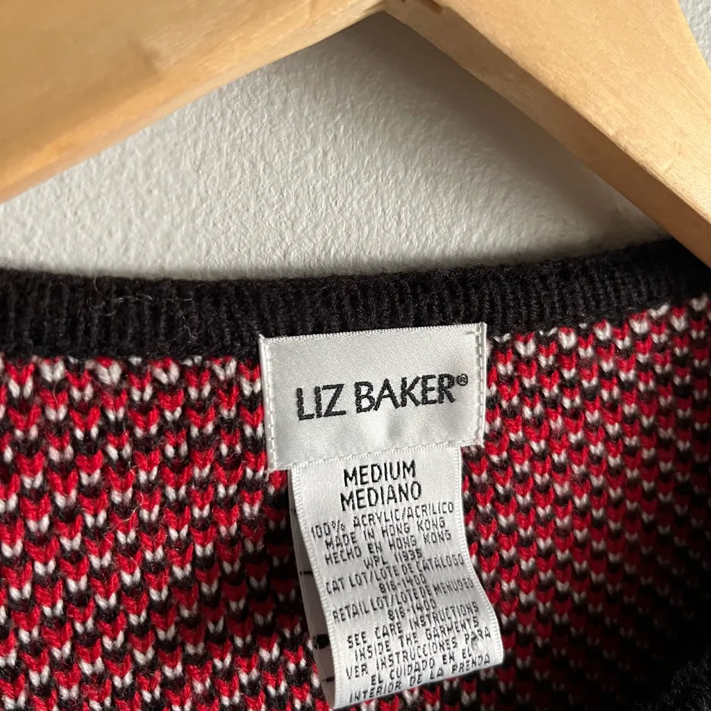 Vintage Liz Baker Red Plaid Button Cardigan Sweater – Shoulder Pads, Pockets, M Size M - Image 3