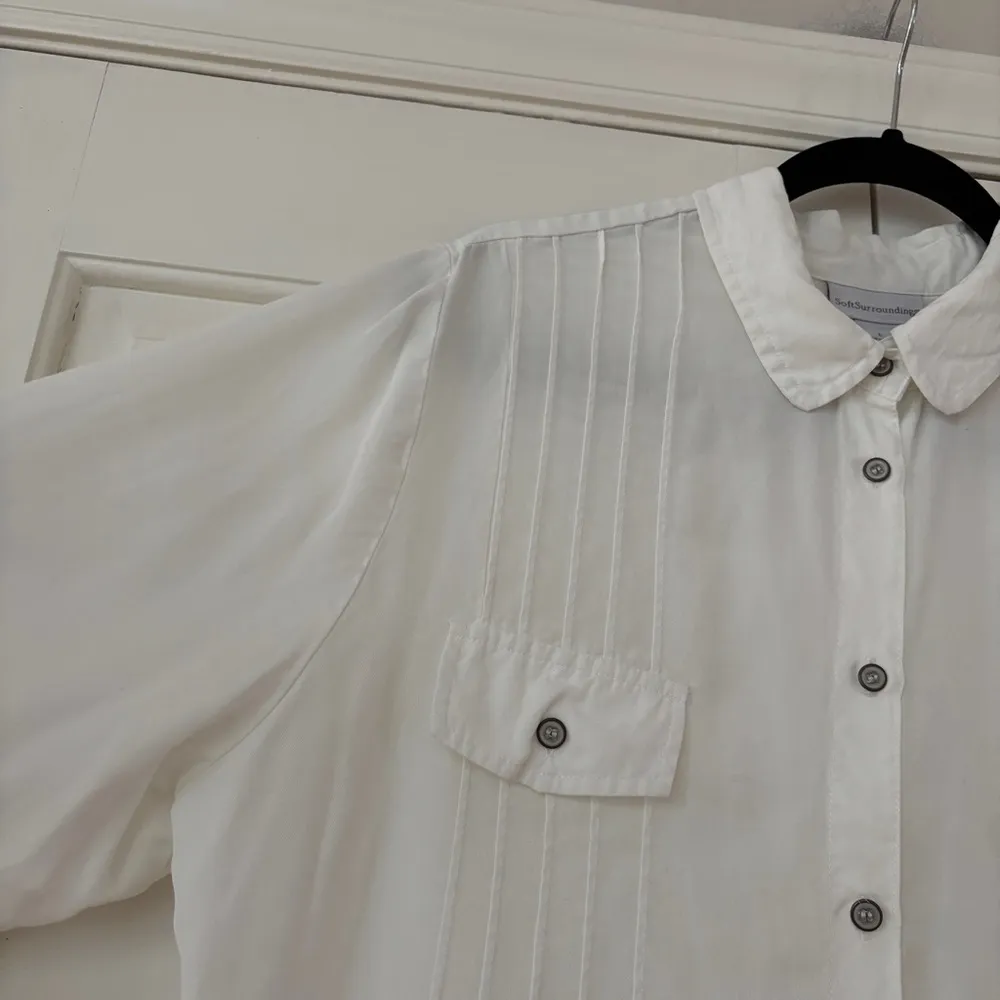 Soft Surroundings White Pintucked Pleated Button Up Collared Blouse Size Large - Image 6