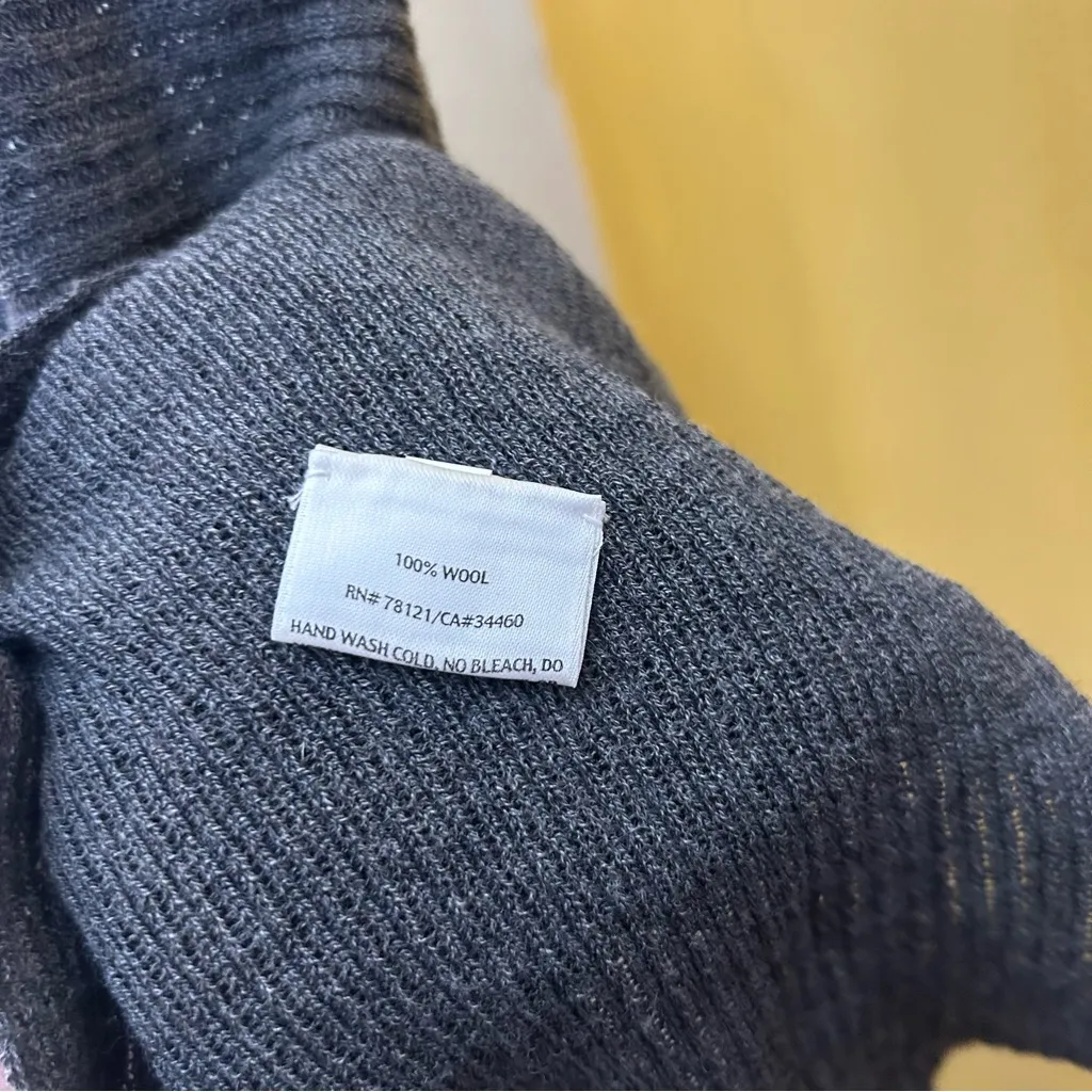 Eileen Fisher 100% Wool Draped Cardigan Sweater Lightweight Gray Size L - Image 6