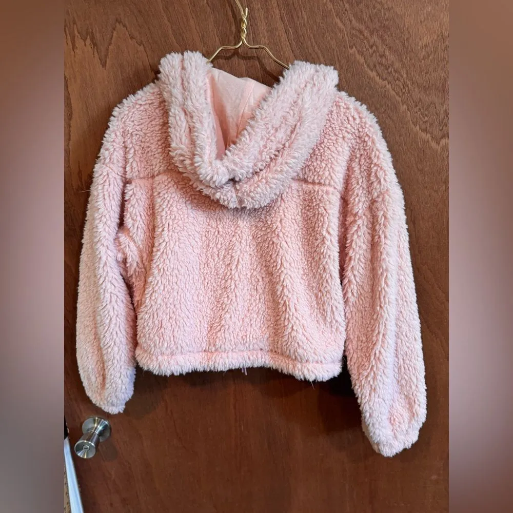 BDG Pink Hooded Cropped Teddy Jacket size M - Image 6
