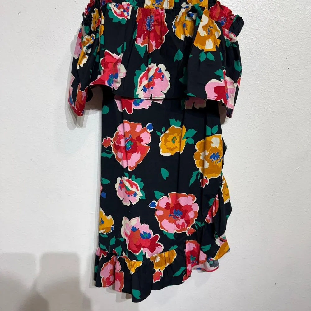 Who What Wear Black Island Floral Off the Shoulder Spaghetti Strap Dress Sz S - Image 4