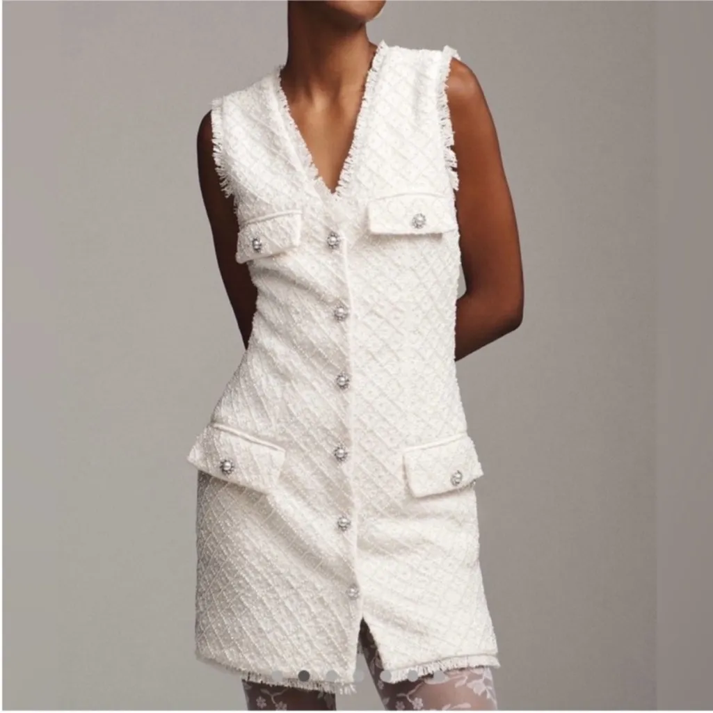 Nwot BHLDN V-Neck Pearl Tweed Mini Dress size XS‎ - Image 2