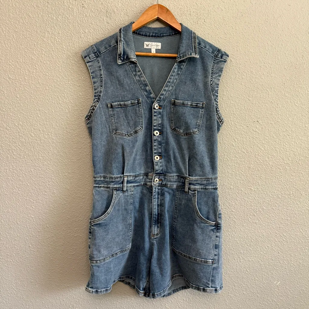 Jessica‎ Simpson Denim Romper Size Large EUC Pockets - Image 2
