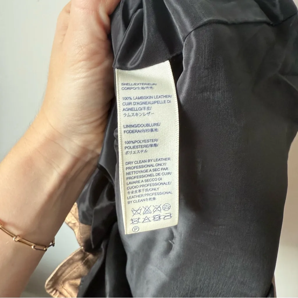 Rebecca Minkoff Bronze Metallic Leather Mini Skirt S - Image 4