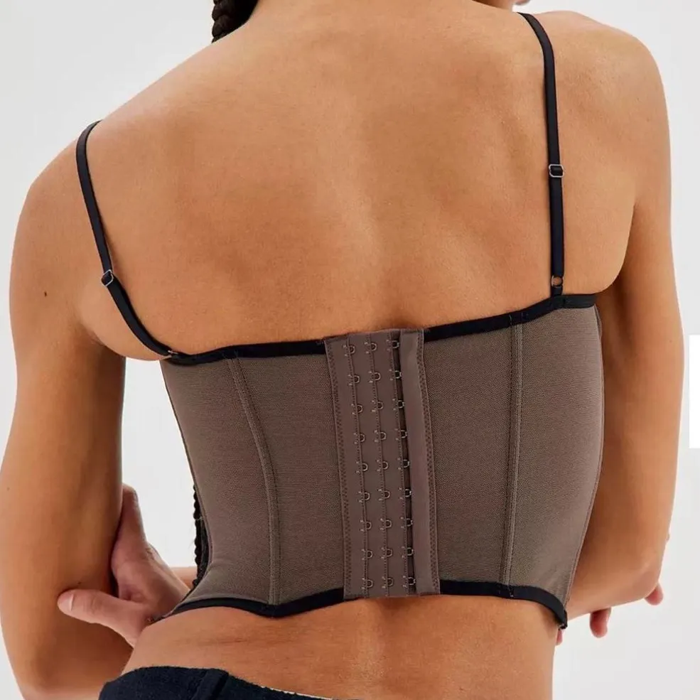 UO Out From Under Modern Love Taupe Brown Black Lace Corset Top size Medium $60 - Image 16