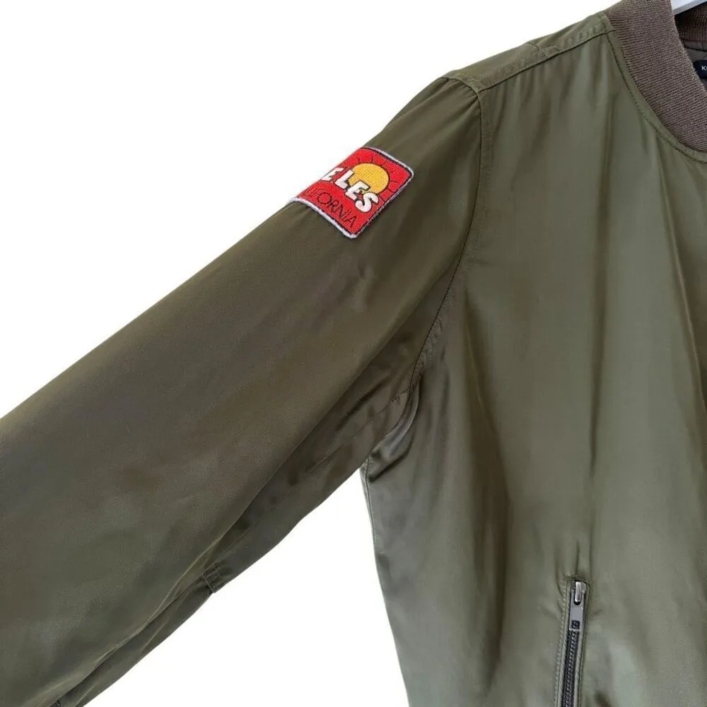 Kendall & Kylie Bomber Jacket Khaki Green Babe Patches Zip Front Women's SZ M - Image 4