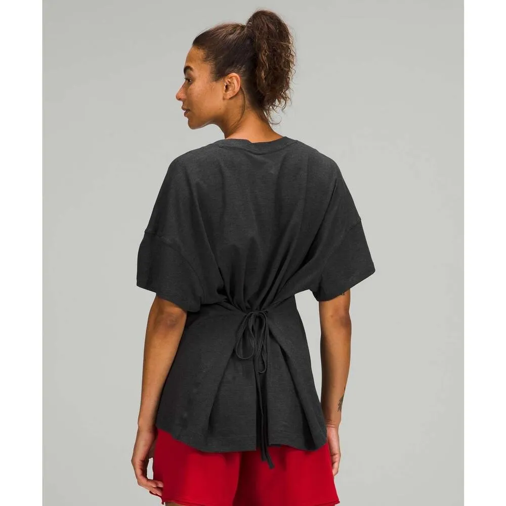 Lululemon Side Tie V-Neck T-Shirt Size 4 Heathered Black Oversized Workout - Image 13