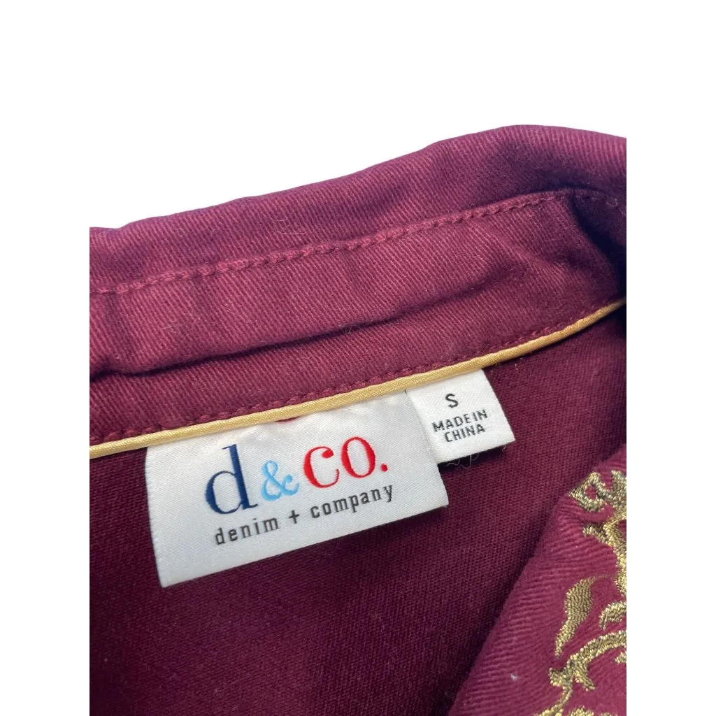 Denim Co. Womens Red Embroidered Gold Buttons Denim Jacket Size S SKU 9458 - Image 2
