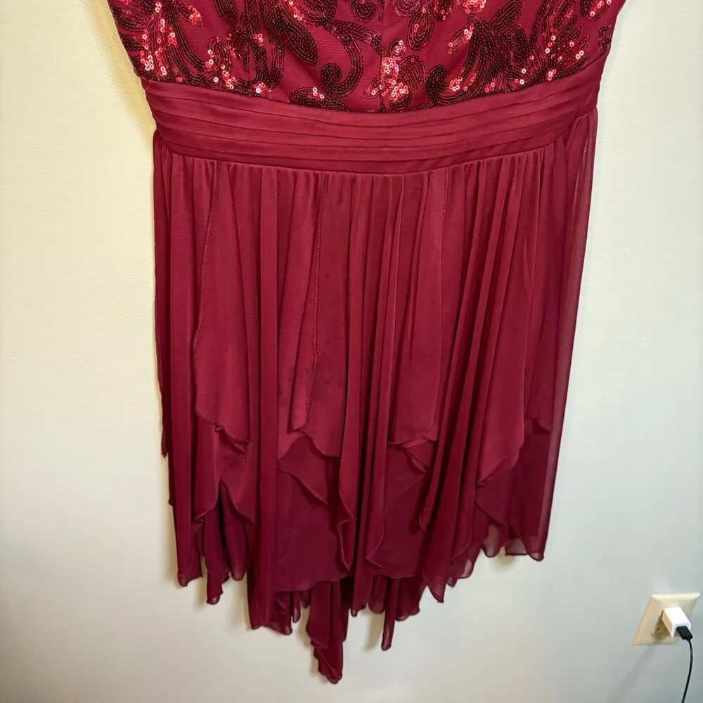 My Michelle Sequin Bodice Maroon Sweetheart V Notch Neckline SZ 15 High Low - Image 3