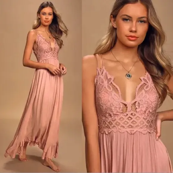 NWT Free People Adella Maxi Slip dress in a pink size large - Image 2