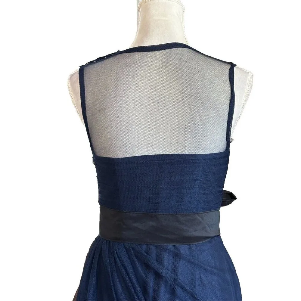 White By Vera Wang Dress Mesh Bodice Ruffles Sash Bauble Hem Party Prom Sz 4 Blue - Image 3