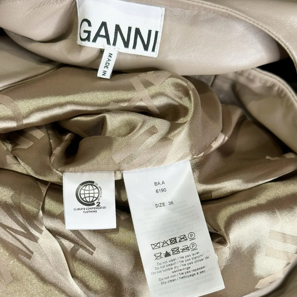 GANNI Lamb Leather Sleeveless Dress, Fossil, FR36/US4 - Image 16