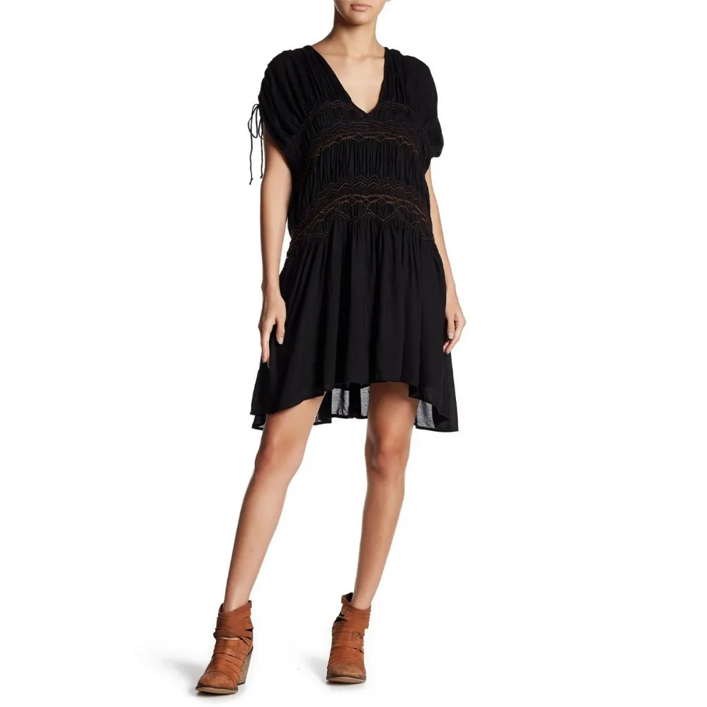 Free People Black Love on the Run Embroidered Smocked Accent Dress - Image 3